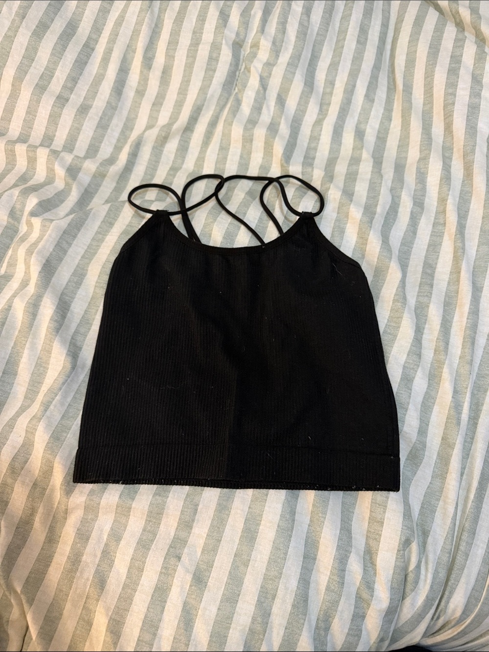 Colsie Black Ribbed Double-Strap Cropped Camisole